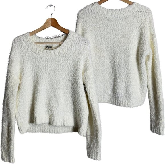 NWOT Show Me Your Mumu Cropped Varsity Sweater Knubby Knit Women's Small Cream - Picture 2 of 12